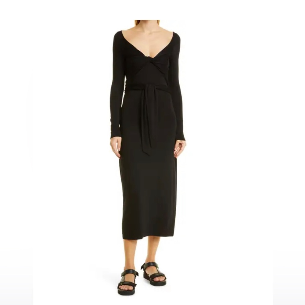 NWT Vince wrap bodice long sleeve black dress, size Medium